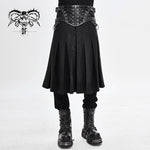 Punk Metallic Mist Textured Leather Waistband Dark Grain Pleated Men Kilts