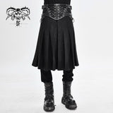Punk Metallic Mist Textured Leather Waistband Dark Grain Pleated Men Kilts