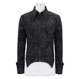 Fold Over Cuff Gothic Palace Pattern Printed Men Basic Style Black Men Stretch Shirts