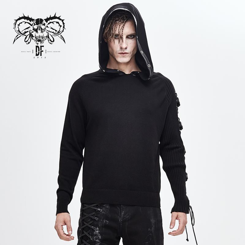 Darkness Asymmetrical Sleeves Designer Men Punk Hooded Sweater With Loops