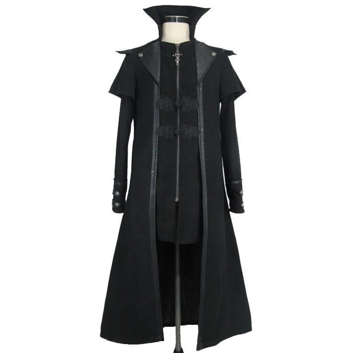 Gothic Men Fake Two Pieces High Collar Woollen Long Coats