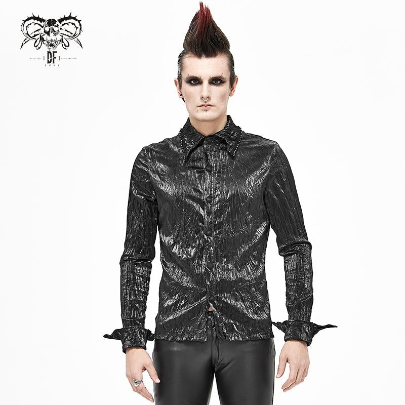 Sht067 Punk Shiny Pleated Basic Style Men Shirts