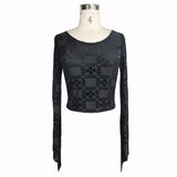 Summer Daily Gothic Pattern Comfortable Horn Sleeves Sexy Ladies Velvet T Shirt