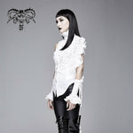 Summer Gothic White Women Ruffled Lace Sleeves Swallowtail High Collar Blouse
