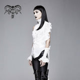 Summer Gothic White Women Ruffled Lace Sleeves Swallowtail High Collar Blouse