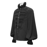 Hand Embroidered Coffin Shape Gothic Flower Braid Men Chiffon Shirt