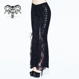 Women Pleated Palace Pattern Velveteen Lace Bell Bottomed Pants