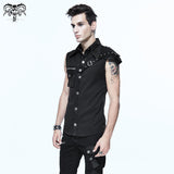 Daily Life Punk Rock Men Black Sleeveless Shirts With One Shoulder Armor