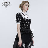 'Falling' Gothic Crucifix Patterned Printed Top (White)