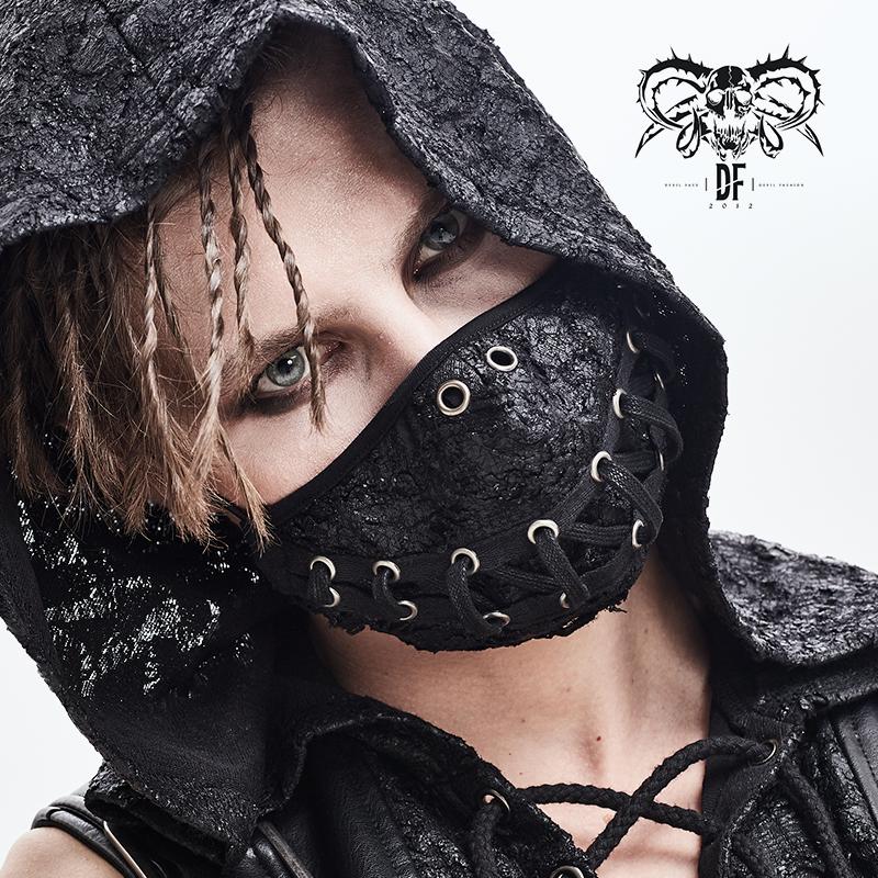 Torn Mouth Pattern Ribbons Lace Up Punk Black Cloth Mask
