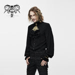 Men Gothic Black And Gold Embroidered Lace Sleeves Bow Tie Chiffon Shirts
