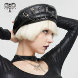 Salome' Punk Skull Faux Leather Beret
