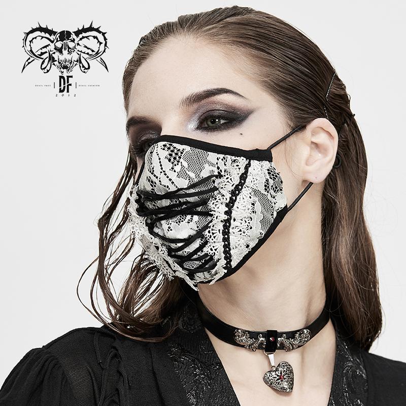 Gothic Girls White Stretchy Knitted Lace Up Mesh Masks
