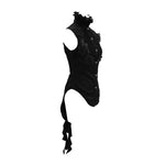 Summer Gothic Black Women Twining Ruffled Lace Sleeves Swallowtail Chiffon Blouse