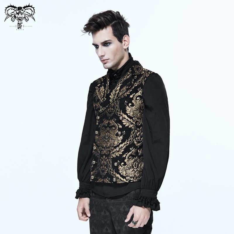 Gothic Fancy Costume Western Style Black And Gold Palace Big Flower Men Short Vest