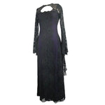 Gothic Purple Positioning Flower Elegant Women Lace Flared Long Sleeves Dress