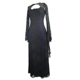 Gothic Purple Positioning Flower Elegant Women Lace Flared Long Sleeves Dress
