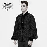 Gothic Black Court Pattern Flocking Floral Patterned Men Basic Style Velvet Shirts