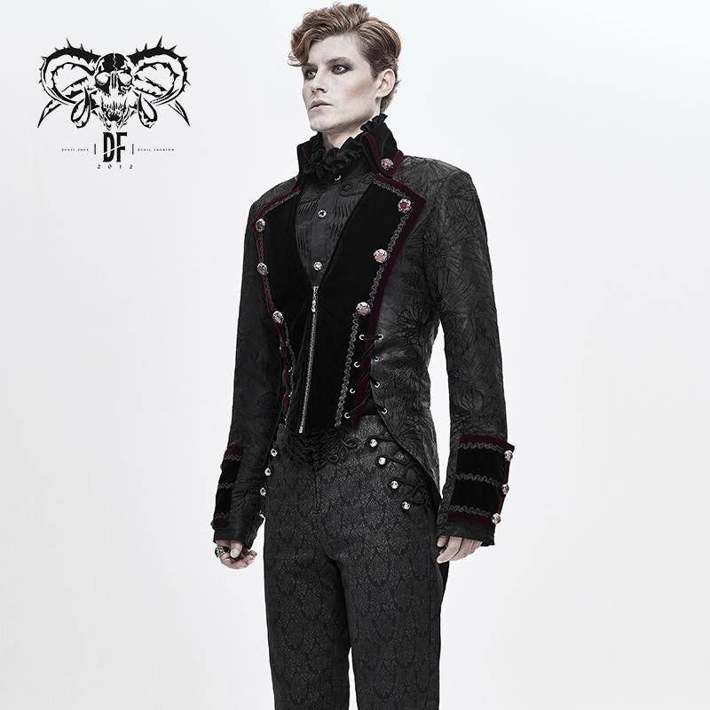 Gorgeous Gothic Party Jacquard Floral Pattern Men Velveteen Swallowtail Coat