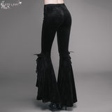 Sexy Women Dark Patterned Stretchy Embossed Velvet Flared Pants