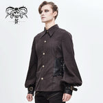 Western Fashion Autumn Steampunk Brown Striped Shirts With Fake Belt