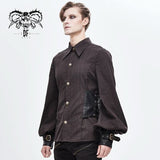 Western Fashion Autumn Steampunk Brown Striped Shirts With Fake Belt
