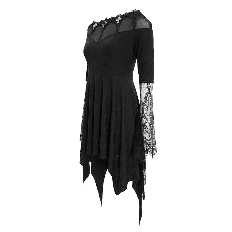Party Horn Sleeves Off Shoulder Dark Fringe Stretchy Knitted Sexy Ladies Lace Dress