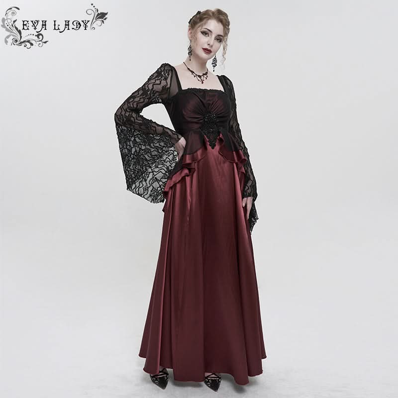 Queen of Nile' Gothic Satin Lace Dress (Red) Queen of Nile' Gothic Satin Lace Dress (Red)