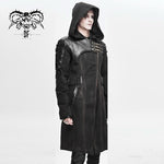 Hand Painted Faded Steampunk Denim Tattered Hooded Coat For Men