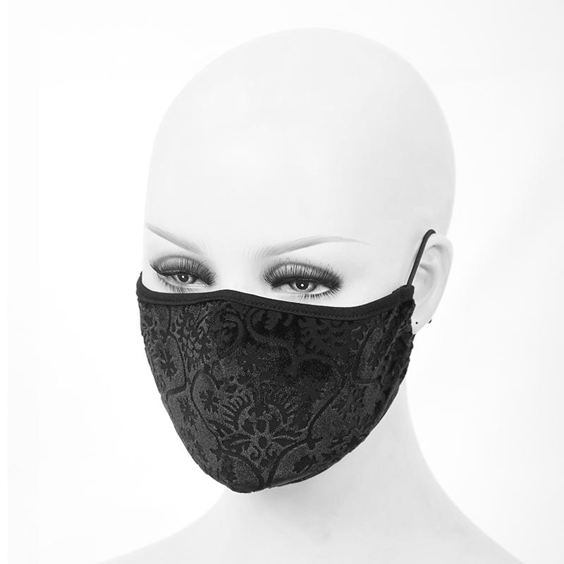 Gothic Floral Patterned Unisex Velvet Embossed Black Masks