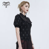 'Falling' Gothic Crucifix Patterned Printed Top (Black)