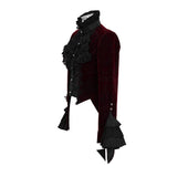 Autumn Red Women Gothic Party Paisley Jacquard Velvet Swallow Tailed Jackets