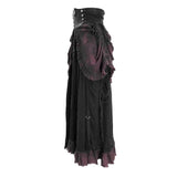 Festival Costume Burgundy Printed Drawstring Faded Steampunk Half Skirt