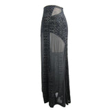 Stretchy Gothic Pattern Cross Shaped Mesh Splicing Sexy Ladies Velvet Long Half Skirt