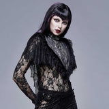 Gothic Black And Silver Eyelash Lace Jacquard High Collar Women Triangular Shawl