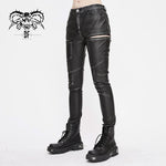 Punk Biker Block Shaped Patchwork Hand Rubbed Gray Women Leather Pants