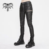 Punk Biker Block Shaped Patchwork Hand Rubbed Gray Women Leather Pants