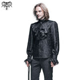Paisley Jacquard Shining Black Rose Lace Cuff Gothic Men Shirts With Bow Tie