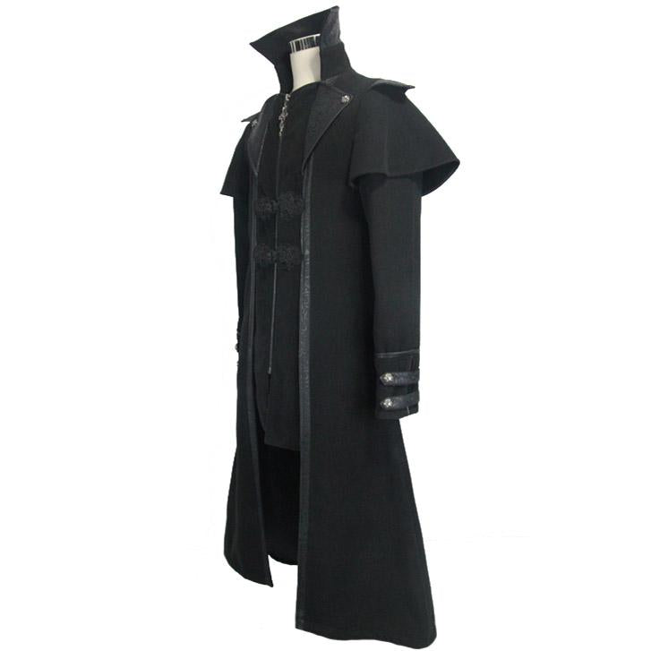 Gothic Men Fake Two Pieces High Collar Woollen Long Coats