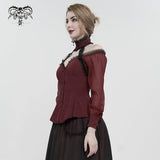 'Kiss Me Goodbye' Gothic Off-Shoulder Peplum Top (Red)