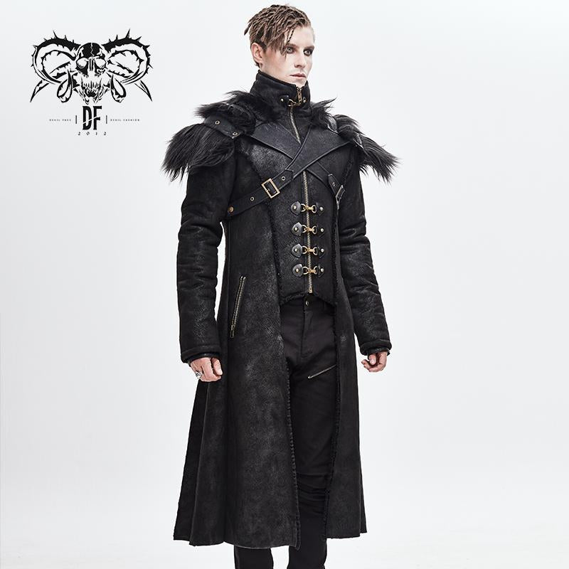 Short Front And Long Back Punk Fur Warm Men Coat With Detachable Cape Collar