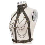 Steampunk Accessories Brown Women Distressed Body Harness With Chains