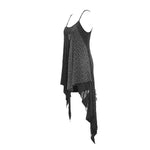 Daily Asymmetrical Punk Black Gray Torn Broken Holes Knitted Women Slip Dress