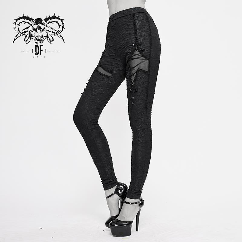Gothic Laced Up Sexy Women Knit Black Leggings