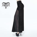 Stretchy Gothic Pattern Cross Shaped Mesh Splicing Sexy Ladies Velvet Long Half Skirt