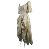 Creamy White Steampunk Victoria Vintage Drawstring Embroidered Lace Women Long Dress