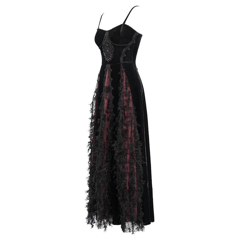 Eskt032 Burgundy Gothic Sling Dress