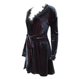 'Lauren' Velvet Gothic Lace Belted Dress