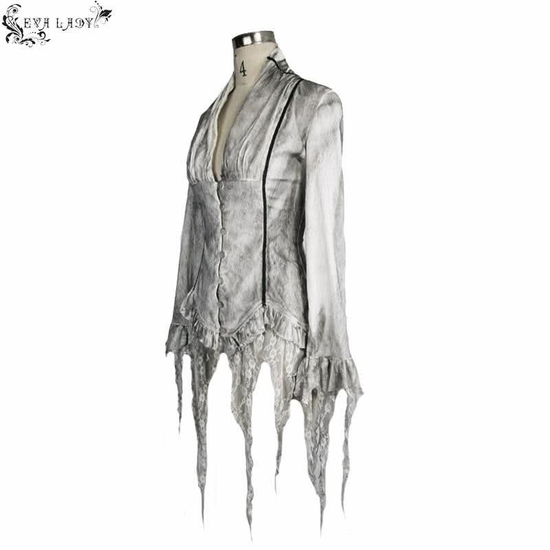 Daily Lace Tassels Sexy Women Long Sleeves Lace Up Printed White Blouse