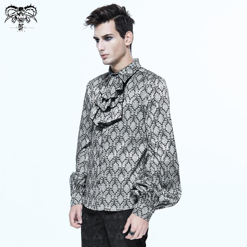 Gothic Basic Style Black And Silver Jacquard Long Sleeves Men Shirt With Bow Tie
